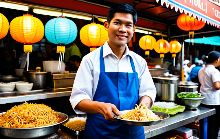 AI 윤리와 AI 투명성 - Street Food Vendor**

A friendly Thai street food vendor, fully clothed in a clean and modest unifor...