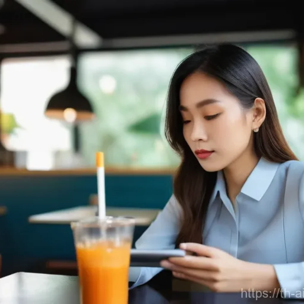 AI 윤리와 AI 윤리적 AI 인증 프로그램 - **Prompt:** A young Thai professional woman, dressed in smart casual attire, sits thoughtfully at a ...