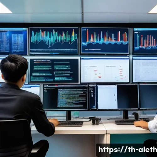 Home 32 AI 윤리와 윤리적 해킹 - A modern office environment in Bangkok, Thailand, showcasing diverse IT professionals collaborativel...
