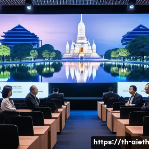 Home 31 AI 윤리와 AI 윤리적 AI 커뮤니티 - A professional conference scene in Bangkok featuring diverse AI experts and government officials dis...